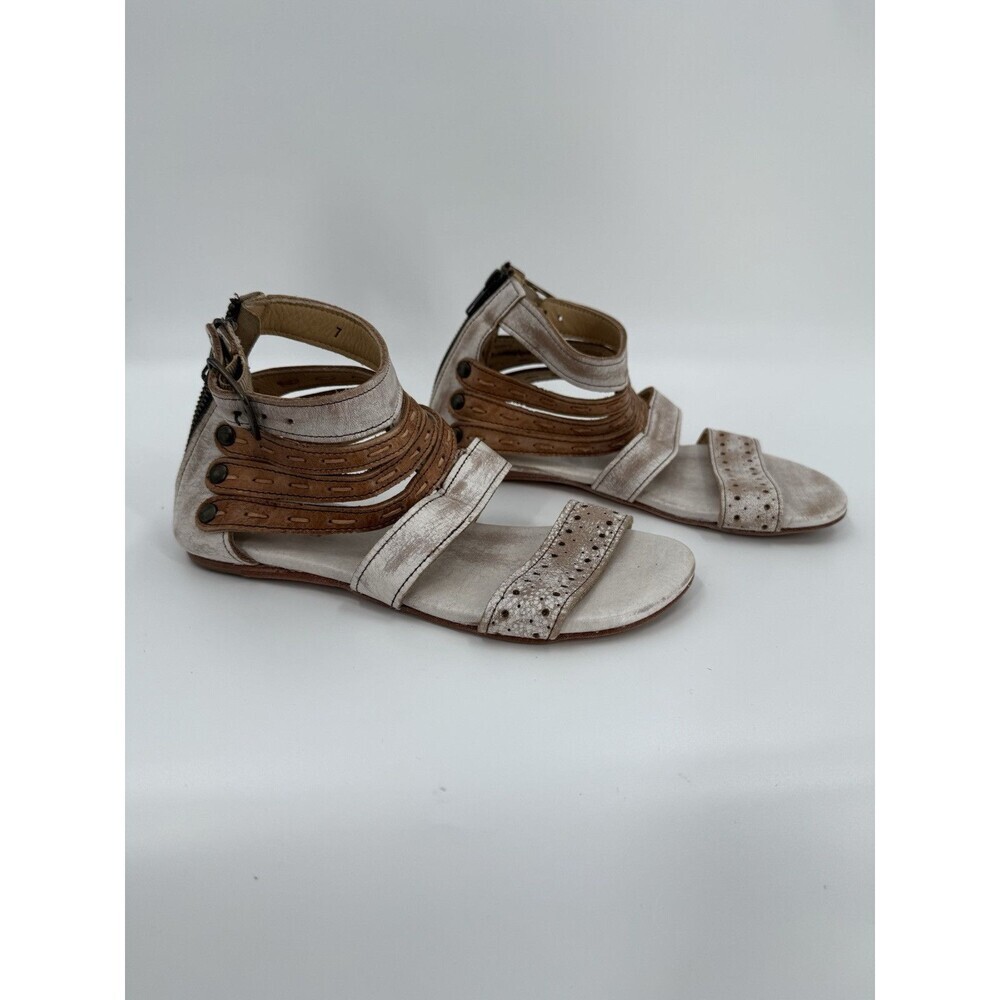 Bed Stu Metallic Silver and Brown Strappy Gladiator Sandals